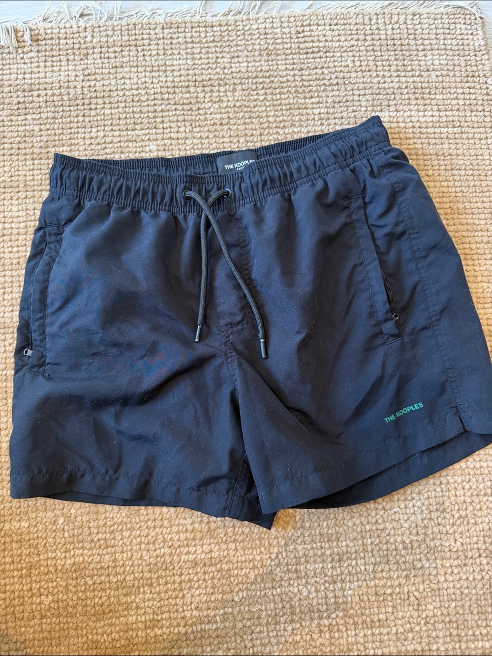 The Kooples Black Swim Shorts with Subtle Green Logo